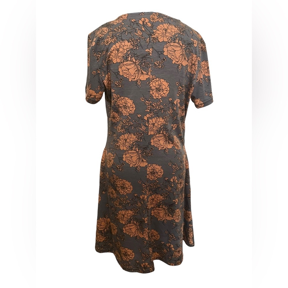 short sleeve button down gray dusty rose floral cottagecore dress - Picture 11 of 12